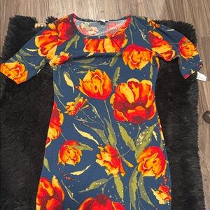 Floral Dress in Blue and Orange